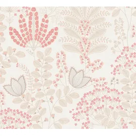 Living Walls Vliestapete LIVING WALLS "Famous Garden Blumen-Tapete Mustertapete Blümchen Blume", bunt (weiß,taupe,rosa), B:0,53m H:0,02m L:10,05m, Vlies, Tapeten, Vliestapete floral für Schlafzimmer Küche Wohnzimmer Blumen Design