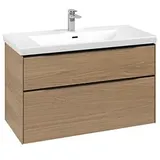 Villeroy & Boch Subway 3.0 Waschtisch-Unterschrank C570L1VJ 97,3x57,6x47,8cm, mit LED/Griff Volcano black, nordic oak