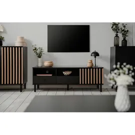 Finori Monza Lowboard 138x49 cm Schwarz/Eiche Artisan/Metall