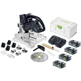 Festool SYMC 70 EB-Basic SYMMETRIC Akku Leistensäge 36 V ( 2 x 18 V ) 216 mm + 4x Akku 4,0 Ah + Doppelladegerät + Systainer