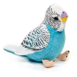 Uni-Toys - Wellensittich (blau) mit zwitschernder Stimme - 12 cm (Höhe) - Plüsch-Vogel - Plüschtier, Kuscheltier