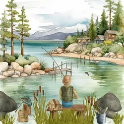 ti-flair 20 Servietten Papier 33x33cm 3-lagig Angler am Bergsee hochwertige Einweg Papierservietten Motivservietten Natur Landschaft See Berge Fischer Outdoor