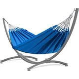 Potenza Outdoor Hängematte mit Gestell für 2 Personen I Medelin - 100% Baumwolle Doppelhängematte 220x140, 160kg I Hängemattengestell 220kg, wetterfest (Ice Blue, Gestell Grau)