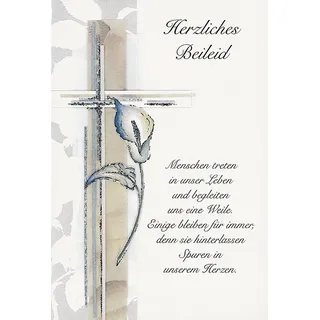 Bsb Trauerkarte zur Beerdigung - liebevolle Beileidskarten mit Umschlag - Trauerkarte hochwertig mit Calla mit Kreuz - Herzliches Beileid Karte Trauer - Kondolenzkarte in 11,5 x 17,0 cm