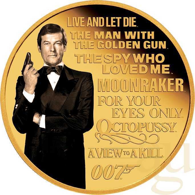 1/4 Unze Goldmünze Tuvalu James Bond 007 - Roger Moore 2023 - proof coloriert