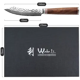 Wakoli Nussbaum 4er Damast Steakmesser-Set I 12,5 cm Klingen I Nussbaumgriffe