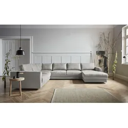 Wohnlandschaft ANDAS "Hobro U-Form", grau, B:348cm H:80cm T:270cm, Luxus-Microfaser Lederoptik (100% Polyester, Struktur grob (100% Polyester), Samtoptik (100% Polyester), Sofas, in 3 Bezugsqualitäten in vielen Farben, Design by Morten Georgsen