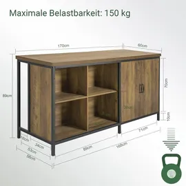 SoBuy Kücheninsel 170 x 89 x 60 cm Braun/Schwarz