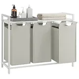 VASAGLE Wäschekorb 3 x 38 L mit 1 Ablage weiß