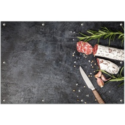 Wallario Sichtschutzzaunmatten Salami, Rosmarin und Knoblauch schwarz 80 cm x 120 cm
