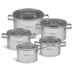 Edenberg Topf-Set 10 tlg Kochtopfset mit Kasserolle und Glasdeckel Edelstahl 18/10, Aluminium, Edelstahl 18/10 (10-tlg)