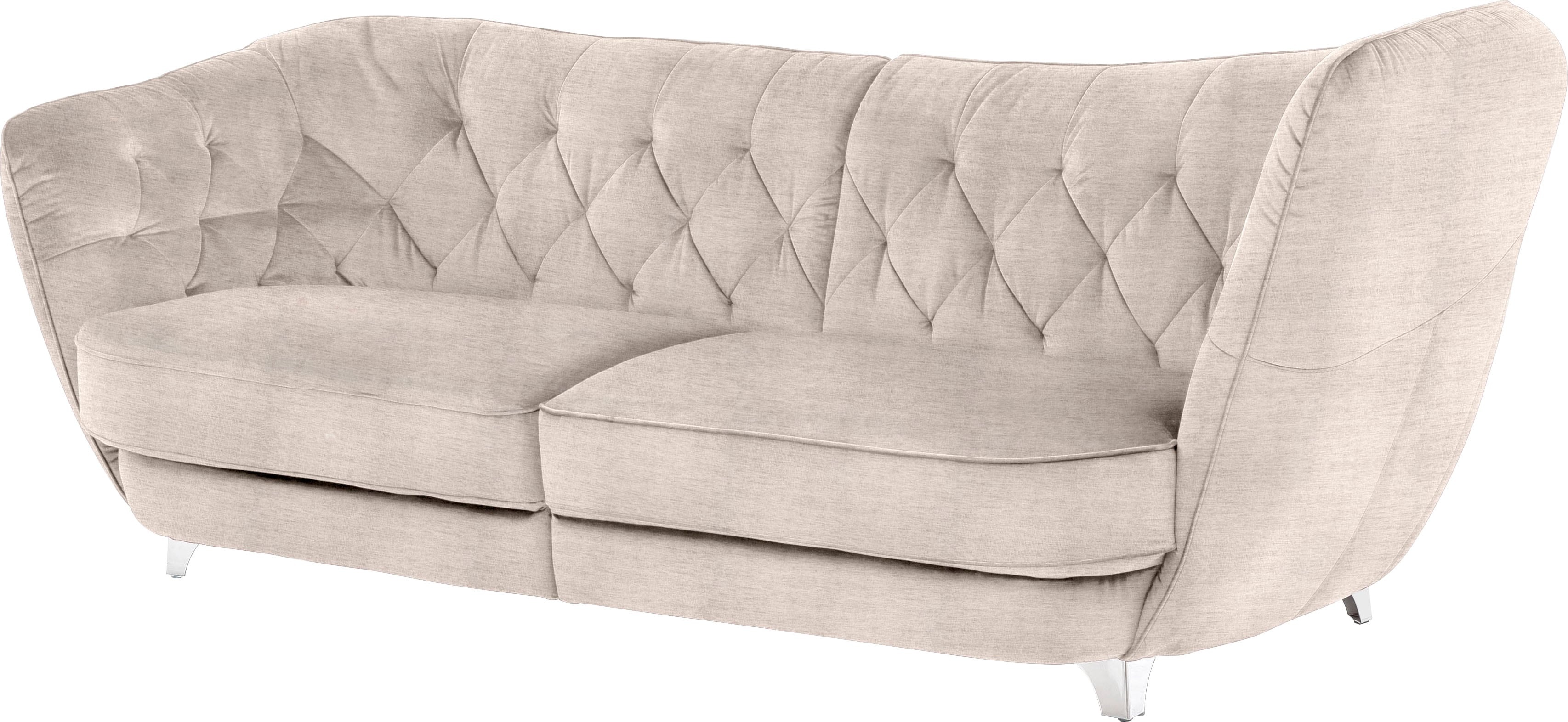 Big-Sofa LEONIQUE "Retro" Sofas Gr. B/H/T: 256 cm x 85 cm x 115 cm, Chenille, Hohe Armlehne rechts, beige (sabbia) XXL Sofas