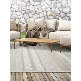 The CarPET Calgary - Outdoor Teppich Wetterfest für Balkon & Terrasse, Robuster Flachgewebe Teppich für Garten, Pflegeleicht In- & Outdoor, Boho Vintage Design, Beige, 140 x 200 cm