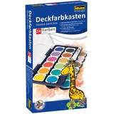 IDENA 22064 Deckfarbkasten mit 24 Farben und 1 Deckweiß, ideal für Kindergarten, Schule und