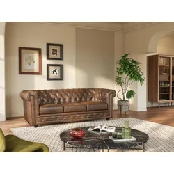 Sofa 3-Sitzer - Microfaser - Vintage-Look - CHESTERFIELD