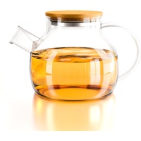 Yuning Teekanne Glas, Teekanne Glas mit Bambus Deckel 1 Liter- Herdplattensichere Teekanne aus Gla Teekannen aus Glas für losen Tee, Blütentee, und so weiters- Spülmaschinenfest