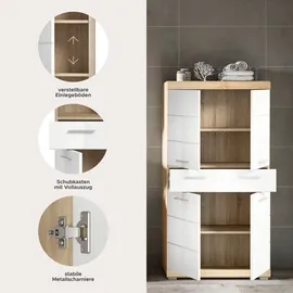 WELLTIME SIENA Midischrank 74 x 141 x 31 cm Braun/Weiß