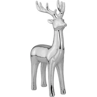Große Stehende Silber Deko Rentier Figur & Geweih - Weihnachten Wildfigur 25 cm