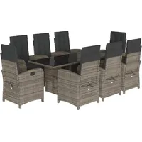 VidaXL 9-tlg. Garten-Essgruppe mit Kissen Grau Poly Rattan