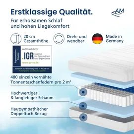 AM Qualitätsmatratzen Orthopädische 7 Zonen Taschenfederkernmatratze 110 x 200 cm H3