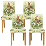 Stuhlhussen für Esszimmerstühle, Frühlingseier, Gänseblümchen, Ostern, Grün, Spandex, waschbar, Parsons-Stuhlhussen, Dekoration für Küche, Wohnzimmer, Party, 4 Stück