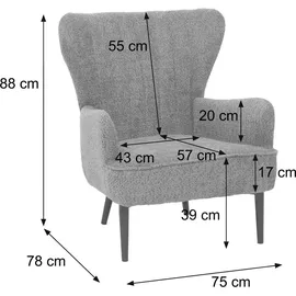 Mendler Lounge-Sessel HWC-K37 Bouclé 75 x 80 x 75 cm hellgrau mit Kissen