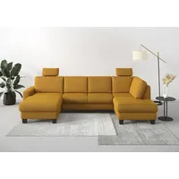 Wohnlandschaft HOME AFFAIRE "Summer U-Form", gelb (mustard), B:314cm H:91cm T:170cm, 100% Polyester, Sofas, Wohnlandschaft, mit oder ohne Bettfunktion und Bettkasten, wengefarbene Holzfüße