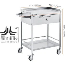 Vevor Zweistöckiger Laborwagen Gerätewagen Servierwagen Edelstahl Abräumwagen mit Schubladen 100 kg Tragfähigkeit, 710 x 421 x 785 mm (mit Griff) Labor Rollwagen
