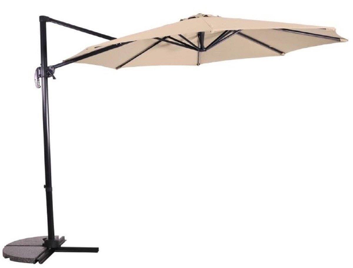 Casa Padrino Luxus Ampelschirm Anthrazit / Naturfarben Ø 300 cm - Sonnenschirm mit Ständer - Garten Sonnenschirm - Terrassen Sonnenschirm - Balkon Sonnenschirm - Garten Terrassen Balkon Accessoires