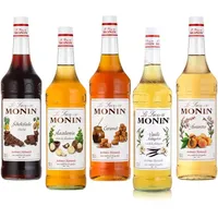Monin Cafe Probierpaket 5 x 1 l für Kaffee Cocktails und Desserts Sirup - Set mit Vanille - Karamell - Schokolade - Macadamia - Amaretto