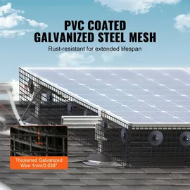 Vevor Vogelschutz für Solarmodule, 15,2 cm x 30,4 m, Taubenabwehr Solaranlagengitter mit 60 Edelstahl-Verschlüssen, Solarmodul-Schutz mit rostfreier