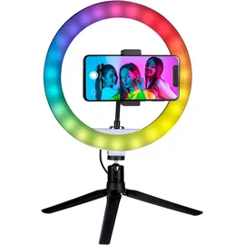 Grundig LED Ringlicht mit Stativ - 150 LEDs, Handystativhalter, USB, Verstellbar, Farb- und Helligkeitsmodi