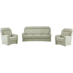 Polstergarnitur VILLA BECK "Varese", grün (4 lind), Flachgewebe, Kopfteilverstellung, Sitzmöbel-Sets, Kopfteilverstellung, Set aus 3-Sitzer und 2x Sessel, in Sitzhöhe 49