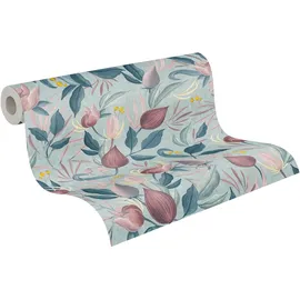 A.S. Création Vliestapete Blüten- & Blätter-Design 10 m x 0,32 m 790621 Blau/Pink/Rosa