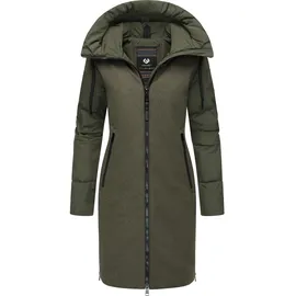 Ragwear Damen Wintermantel Steppmantel in Wolloptik mit Kapuze und hohem Kragen Jumana YOUMODO Dark Olive Gr. S - S