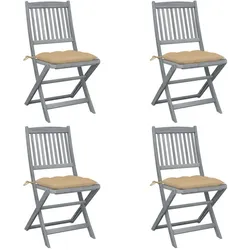 vidaXL 4x Akazienholz Massiv Gartenstuhl Klappbar mit Kissen Klappstuhl Holzstuhl Balkonstuhl Gartenmöbel Stuhl Stühle Terrassenstuhl