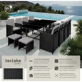 Tectake tectake® Rattan Sitzgruppe, für 8 bis 12 Personen, UV-beständig, zusammenschiebbar, inklusive Schutzhülle