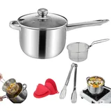 Premium Mini-Fritteuse aus Edelstahl mit Frittierkorb – Kompakte, tragbare Fritteuse für Fisch, Hähnchen und Pommes Frites – Ideal für Küche, Camping und Outdoor-Aktivitäten (Pot+Filter)