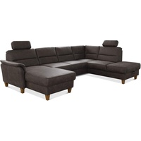 CAVADORE Wohnlandschaft Palera / U-Form Federkern-Sofa mit Schlaffunktion, Stauraum und 2 Kopfstützen / 314 x 89 x 212 / Mikrofaser in Lederoptik, Braun