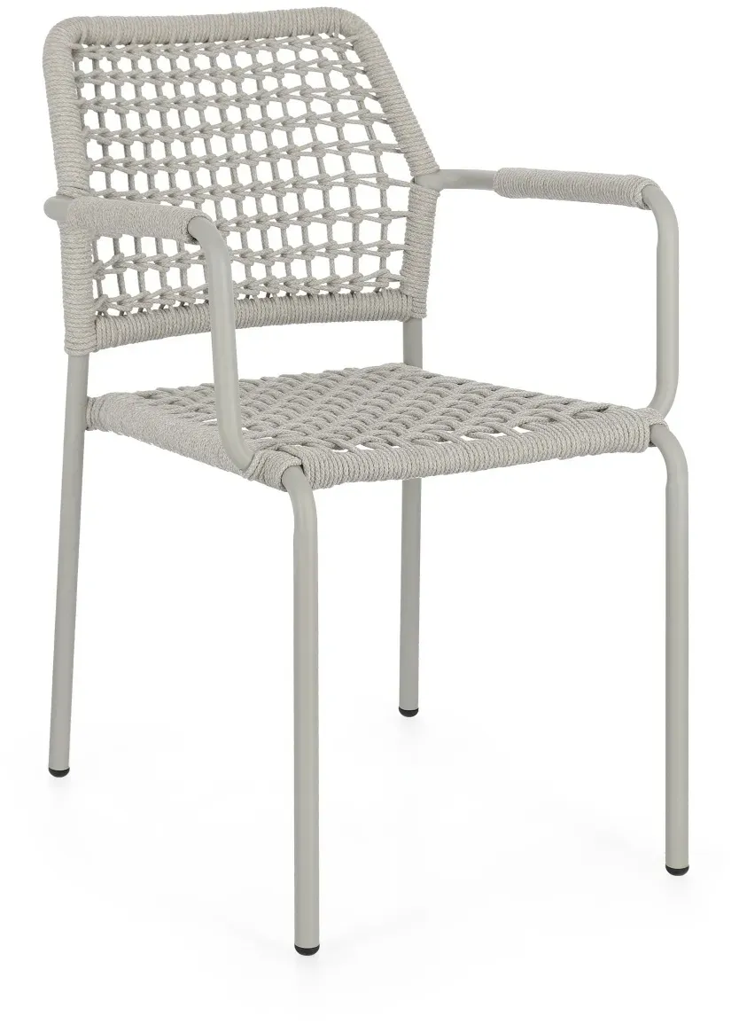 Gartenstuhl Rajada aus Aluminium, modern stapelbar, sandfarben, für Outdoor, mit Armlehnen