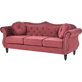 Beliani Sofa Samt 3-Sitzer Burgunderrot