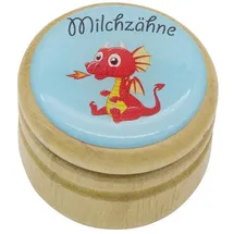 Gico Milchzahndose, Zahndose Milchzähne Bilderdose mit diversen Motiven aus Holz für Jungen und Mädchen mit Drehverschluss 44 mm (Drache)