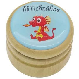 Gico Milchzahndose, Zahndose Milchzähne Bilderdose mit diversen Motiven aus Holz für Jungen und Mädchen mit Drehverschluss 44 mm (Drache)