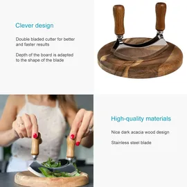 Intirilife Wiegemesser mit Schneidebrett Kräutermesser in Braun - Gr.: onesize