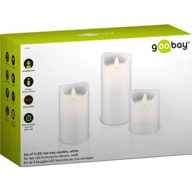 goobay LED Echtwachskerze 3 St. weiß