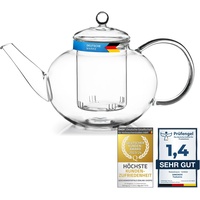 Mundgeblasene Teekanne mit Teefilter & Teesieb Kanne mit Filtereinsatz aus Glas von Dimono; 1500 ml