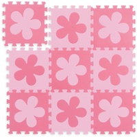 Relaxdays 10037471_1359 Herz Puzzlematte Blumen-Muster, 9 Teile, Eva-Schaumstoff, schadstofffrei, Spielunterlage 91,5 x 91,5cm, rosa-pink