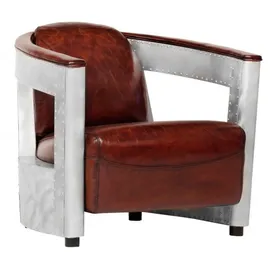 Casa Padrino Lounge-Sessel Echt Leder 75 x 75 x 75 cm Braun