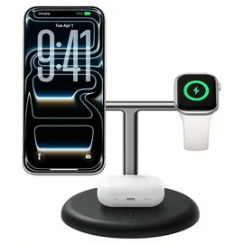 Belkin UltraCharge 3-in-1 Induktive Ladestation mit Qi2, 25W – Schwarz
