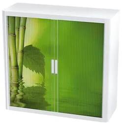 easyOffice Rollladenschrank Motiv grüner Bambus braun, 110x104x41.5 cm